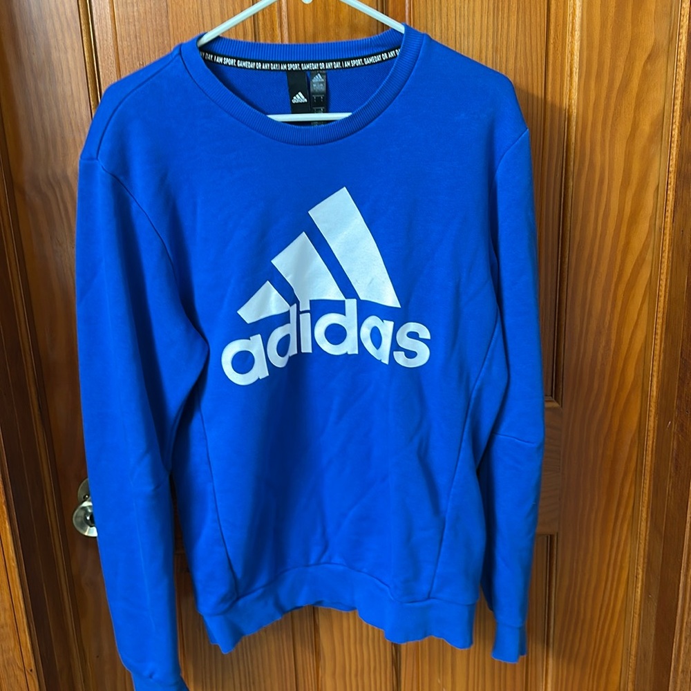 Adidas Blue Crewneck Sweatshirt with White Logo Small